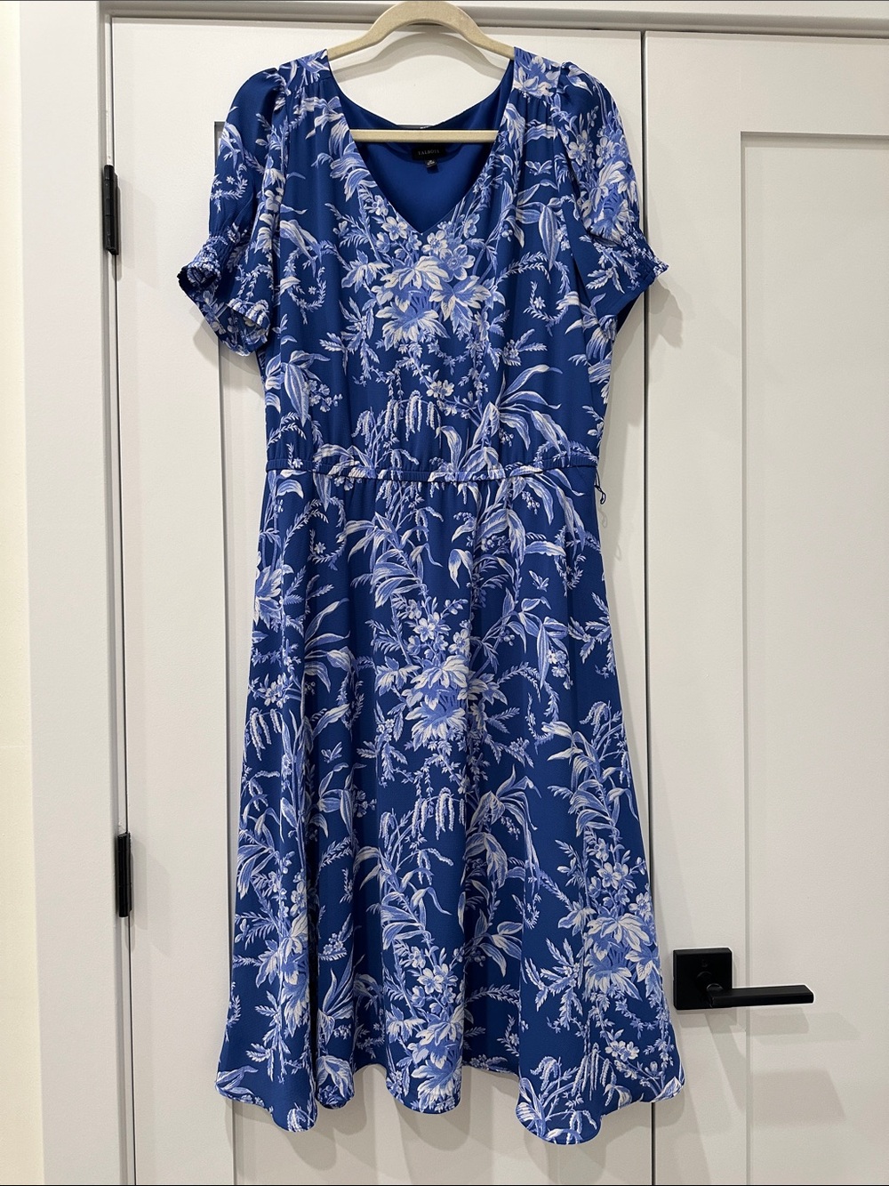 Talbots Blue and White Floral V-Neck Midi Dress